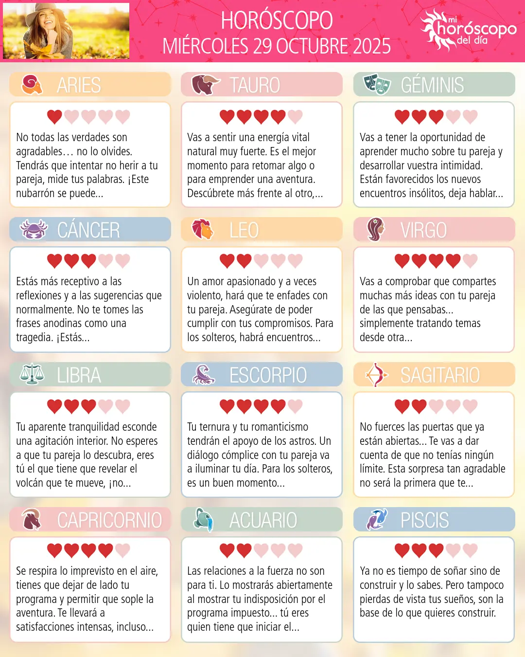 Horóscopo del Miércoles 29 De Octubre De 2025