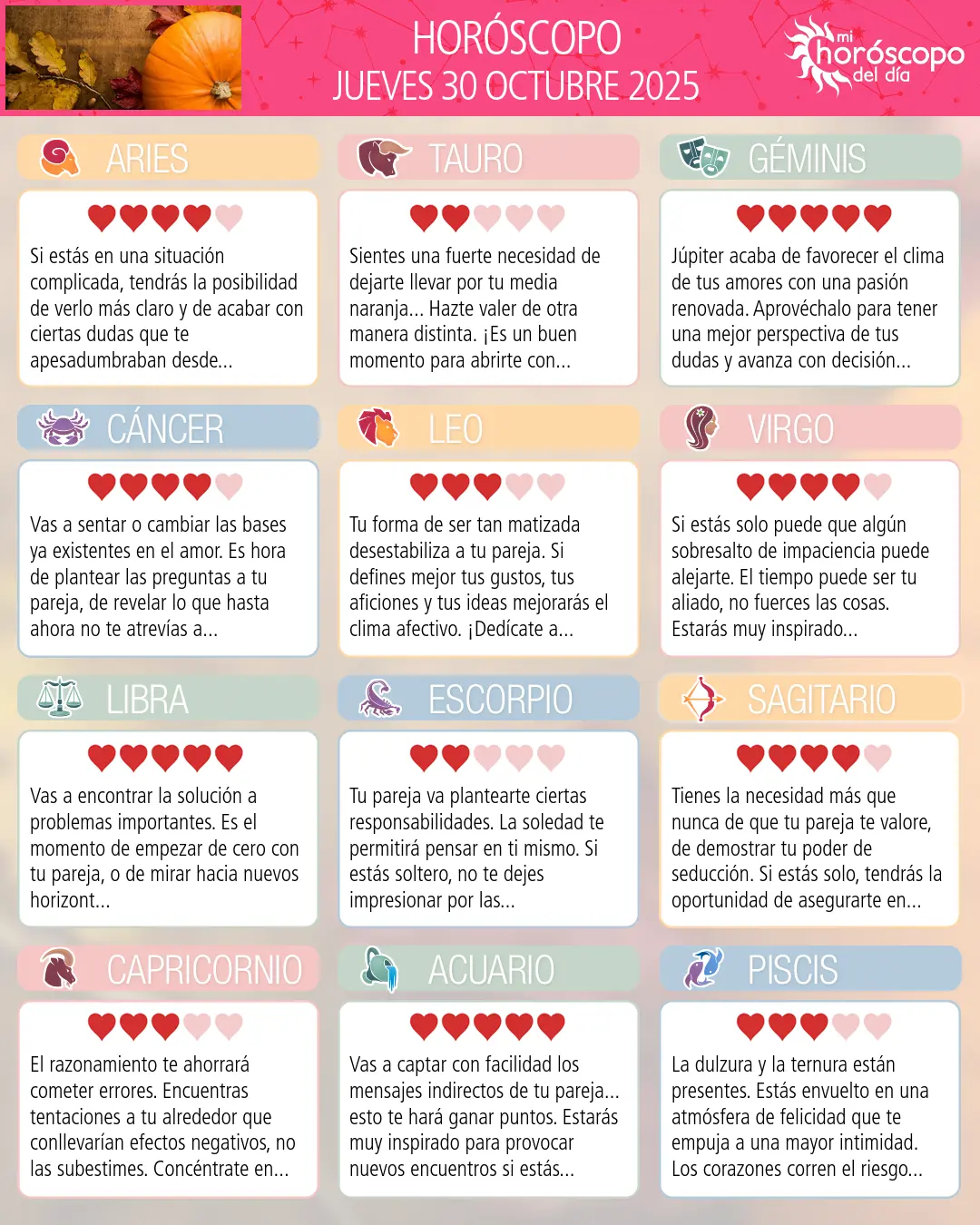 Horóscopo del Jueves 30 De Octubre De 2025