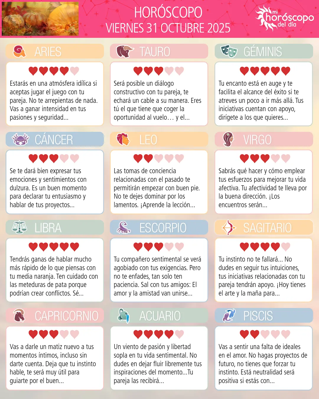 Horóscopo del Viernes 31 De Octubre De 2025
