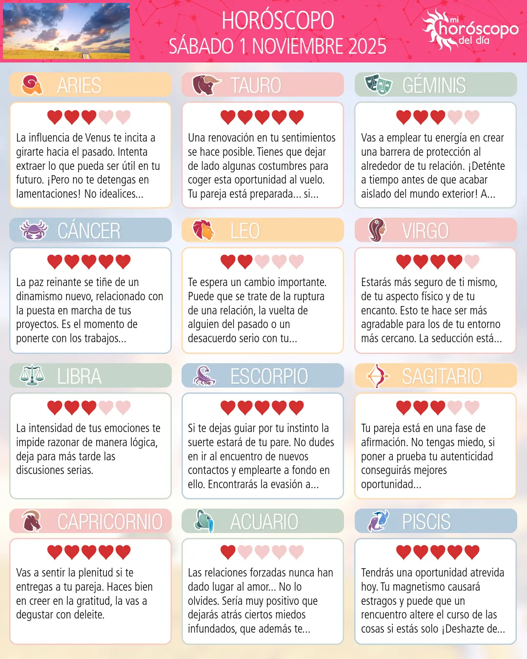Horóscopo del Sábado 1 De Noviembre De 2025