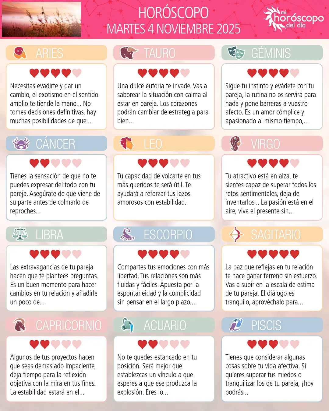 Horóscopo del Martes 4 De Noviembre De 2025