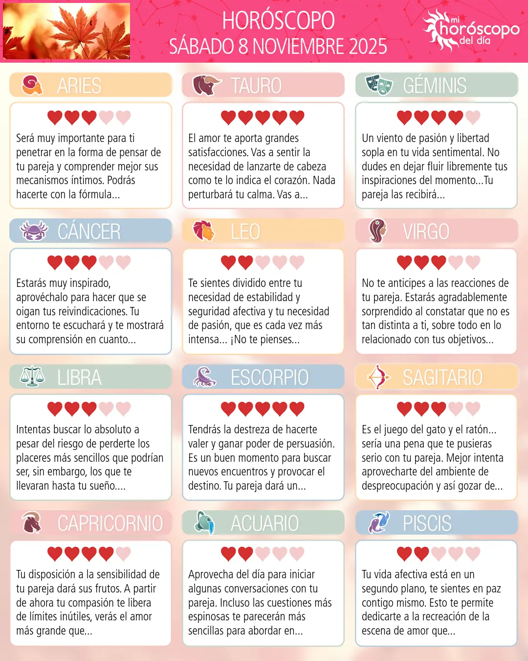 Horóscopo del Sábado 8 De Noviembre De 2025