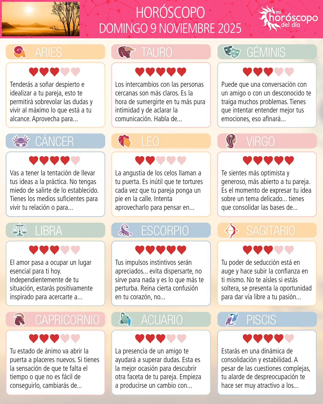 Horóscopo del Domingo 9 De Noviembre De 2025