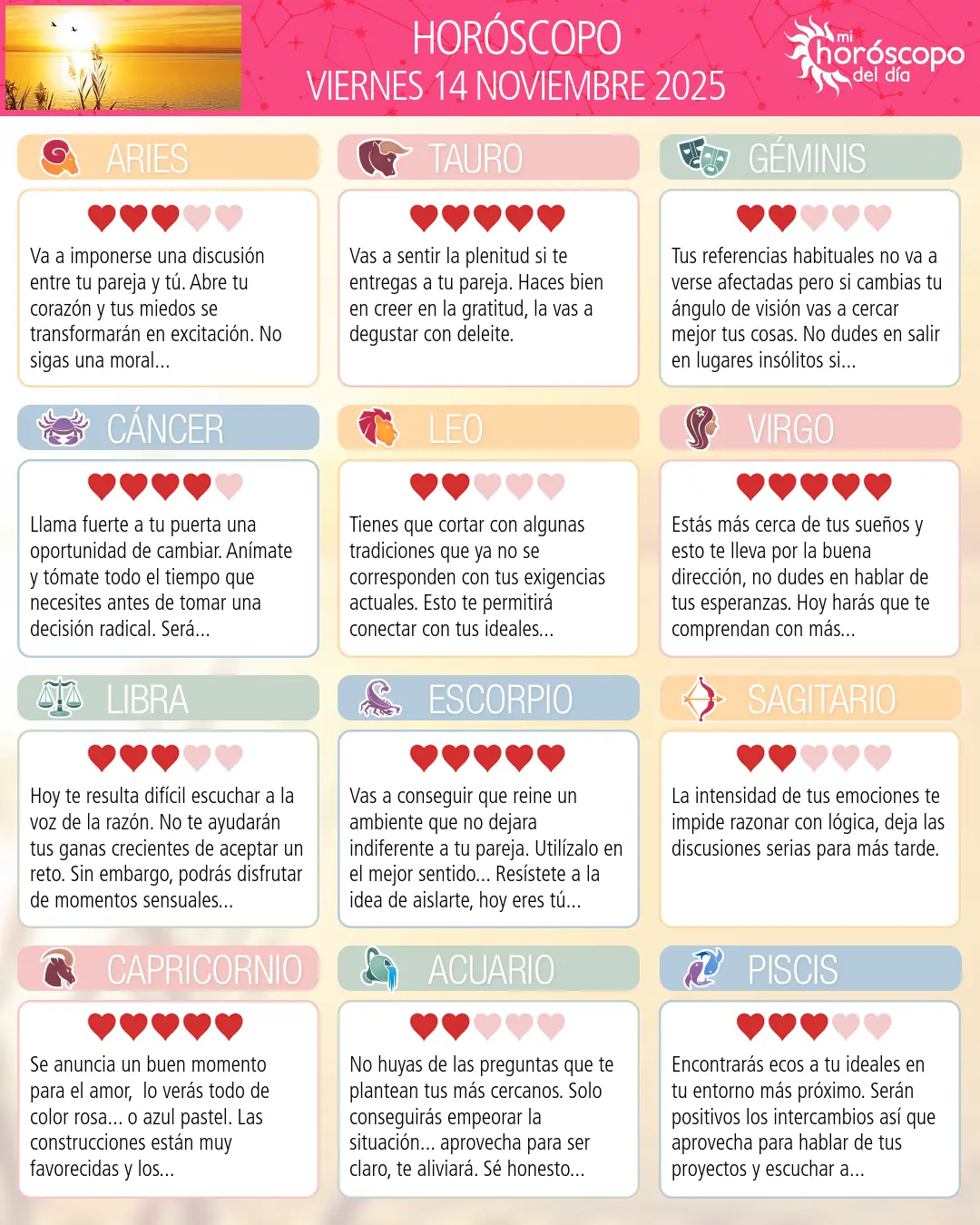 Horóscopo del Viernes 14 De Noviembre De 2025
