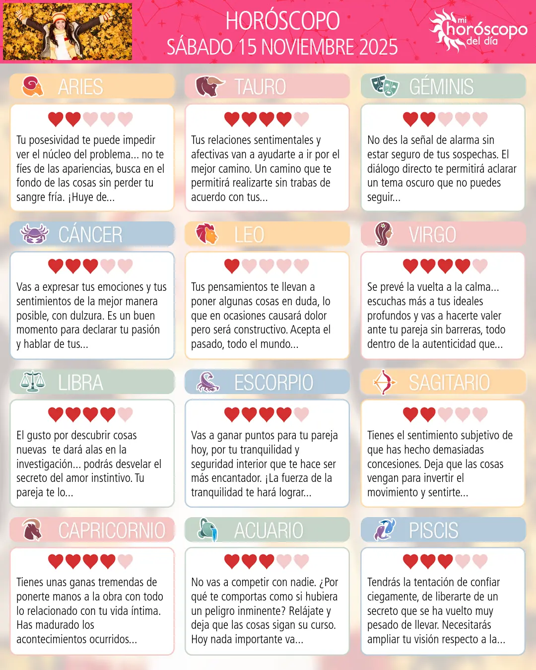 Horóscopo del Sábado 15 De Noviembre De 2025
