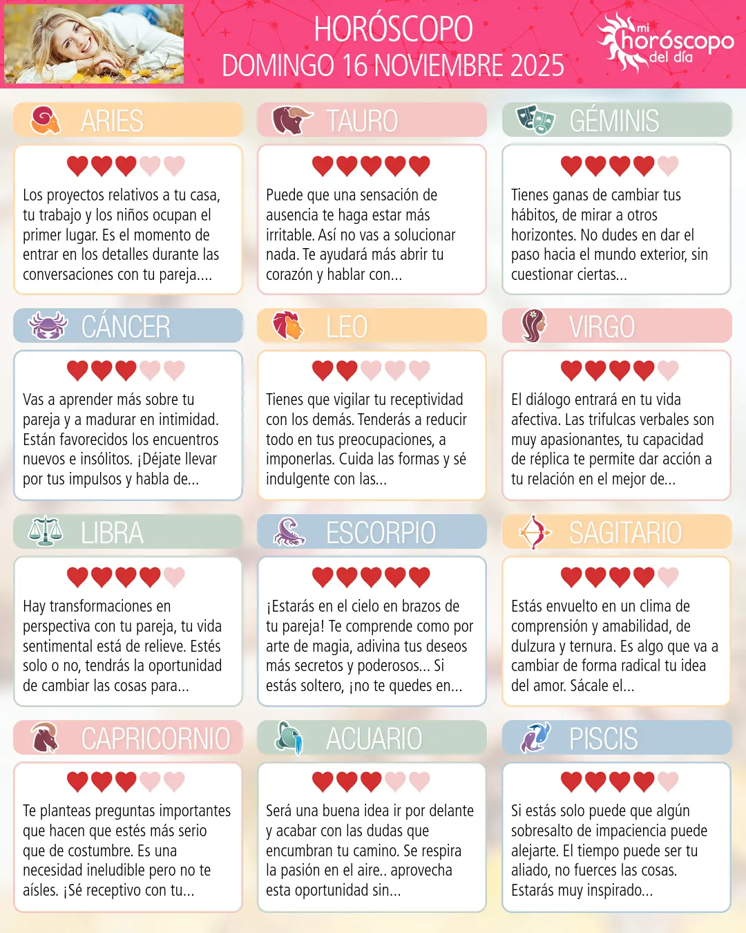 Horóscopo del Domingo 16 De Noviembre De 2025