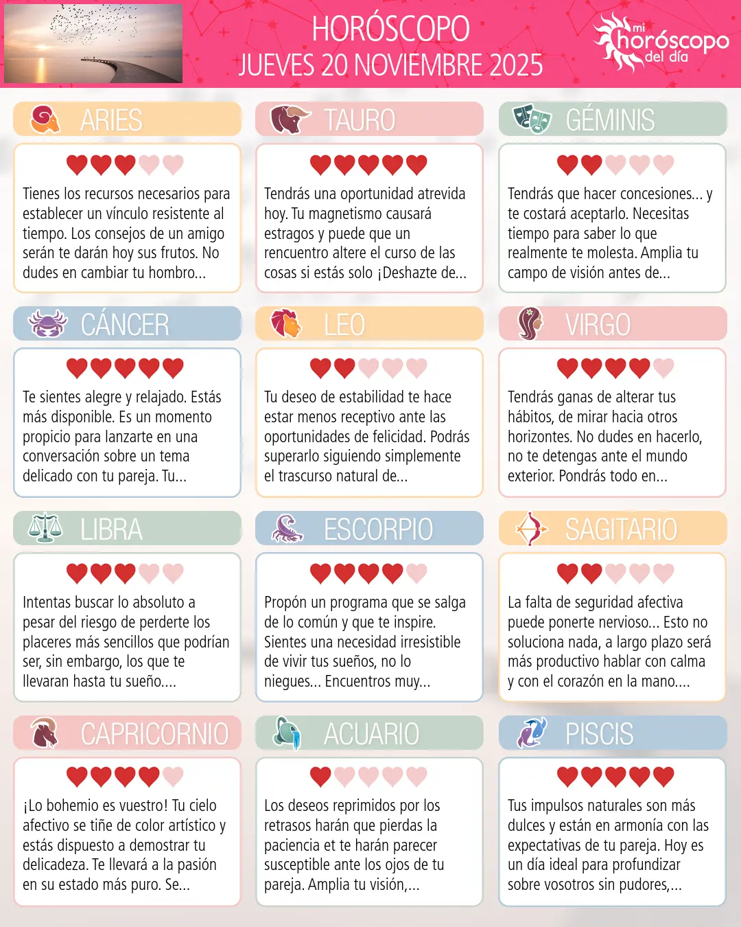 Horóscopo del Jueves 20 De Noviembre De 2025