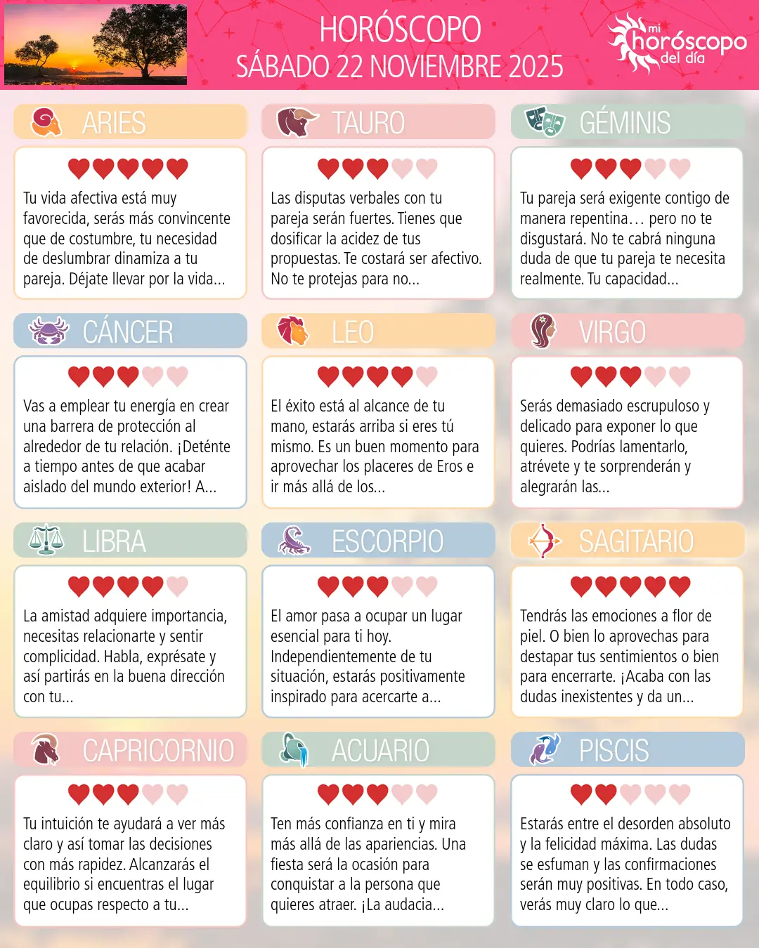 Horóscopo del Sábado 22 De Noviembre De 2025