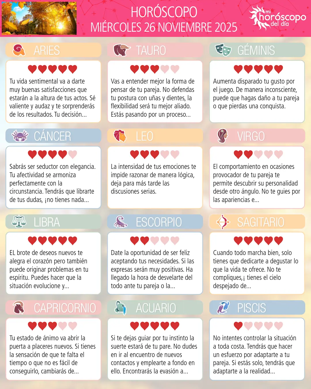 Horóscopo del Miércoles 26 De Noviembre De 2025