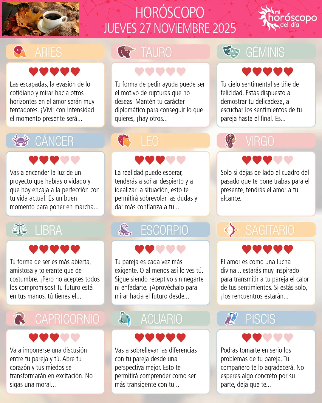 Horóscopo del Jueves 27 De Noviembre De 2025