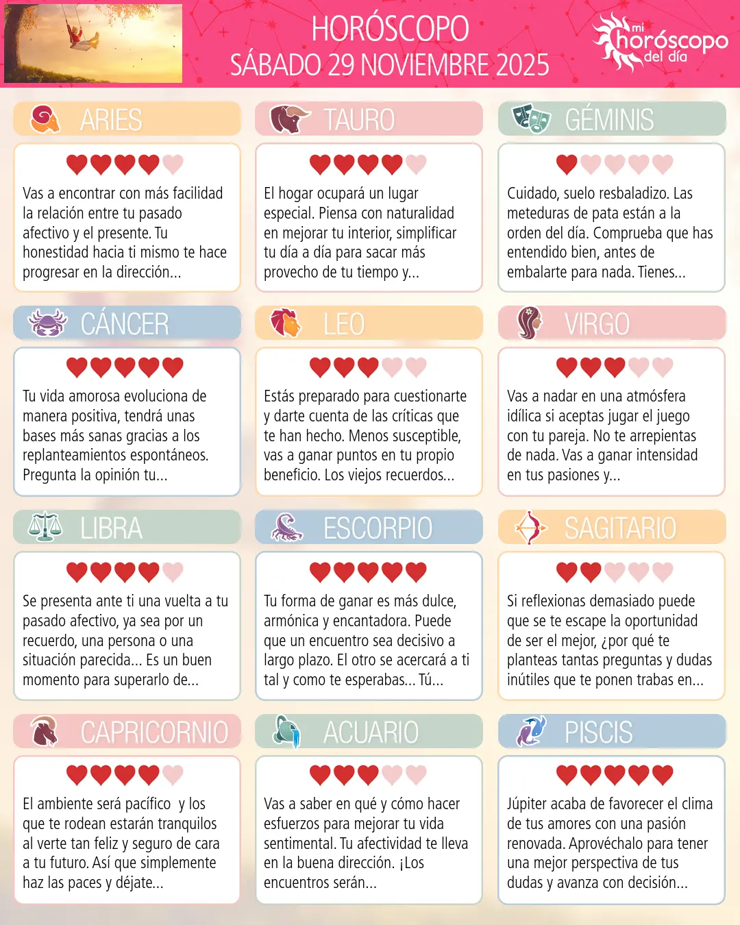 Horóscopo del Sábado 29 De Noviembre De 2025