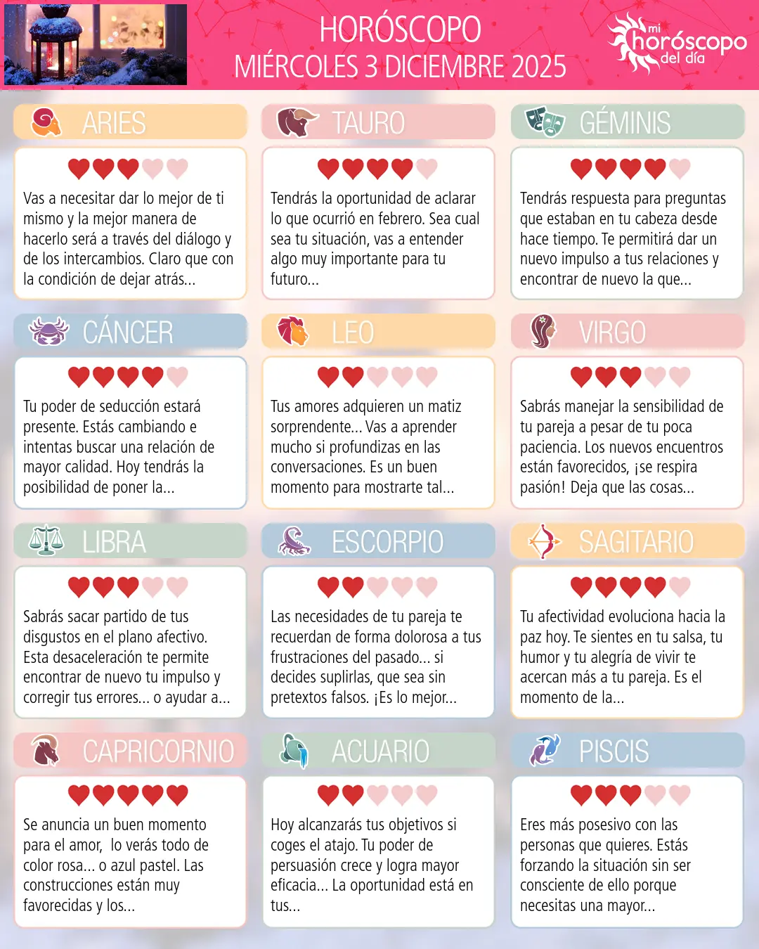 Horóscopo del Miércoles 3 De Diciembre De 2025