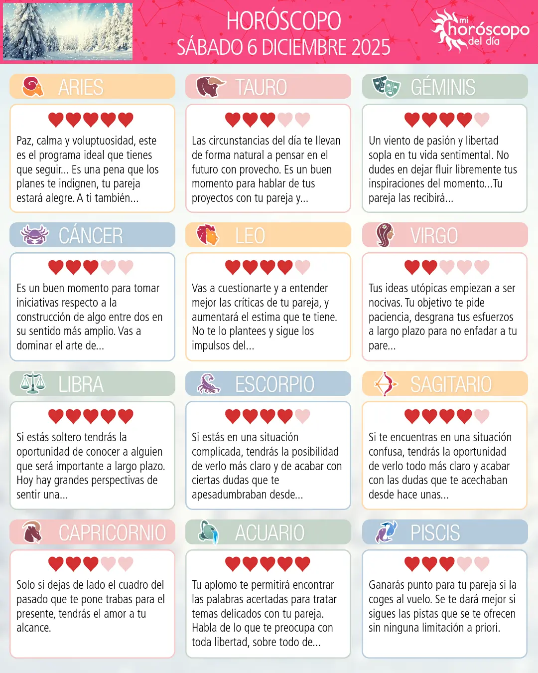 Horóscopo del Sábado 6 De Diciembre De 2025