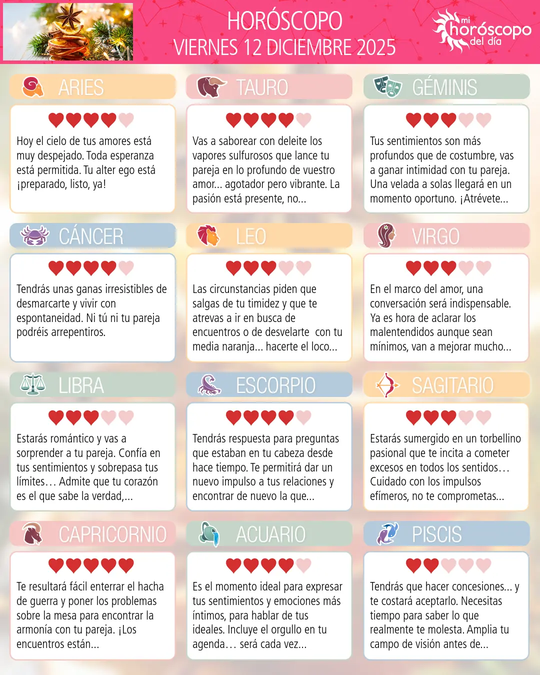 Horóscopo del Viernes 12 De Diciembre De 2025