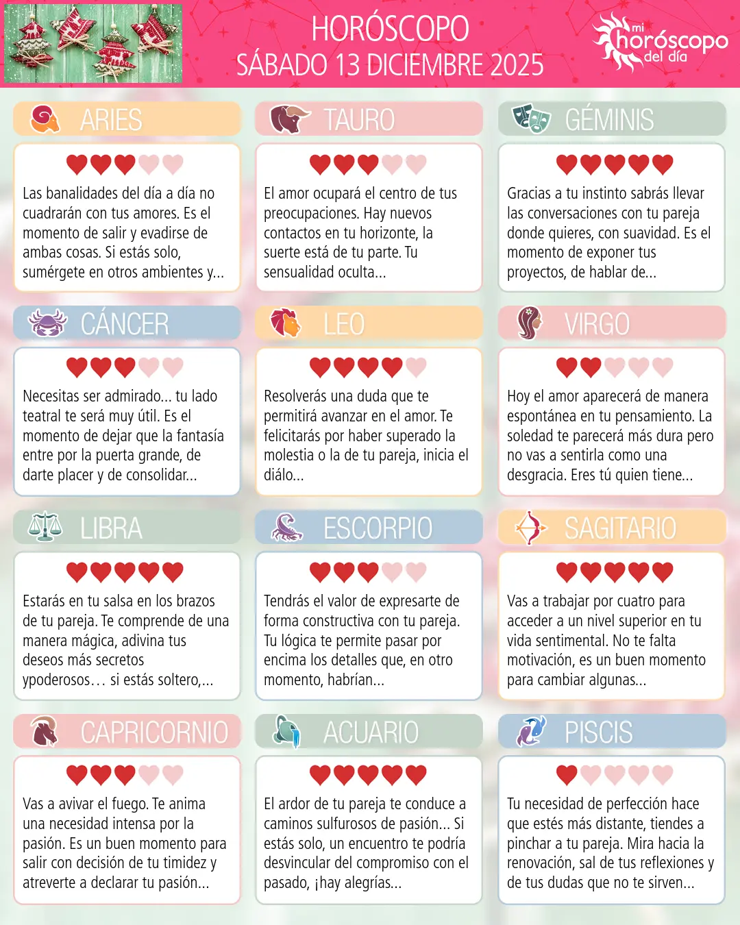 Horóscopo del Sábado 13 De Diciembre De 2025