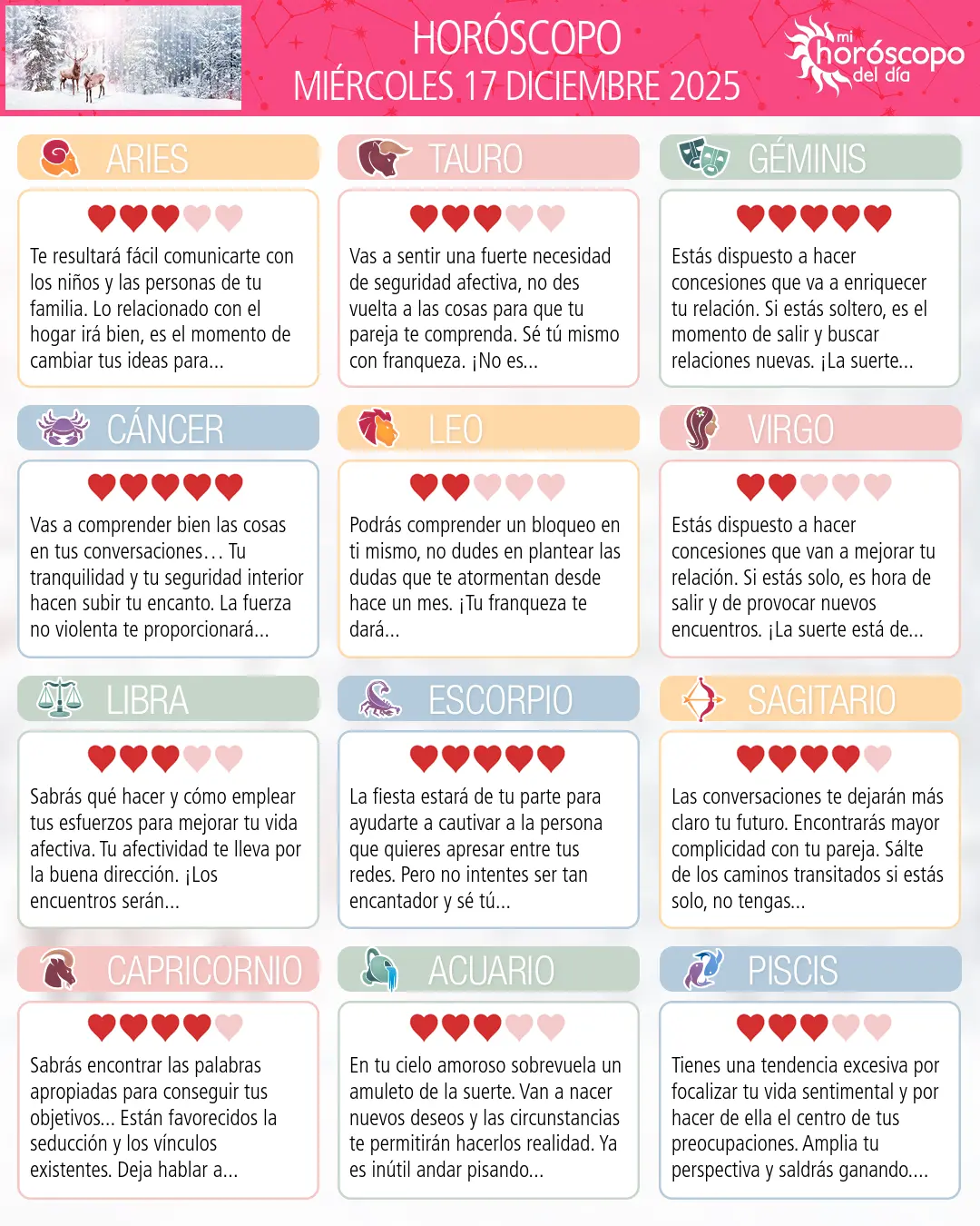Horóscopo del Miércoles 17 De Diciembre De 2025