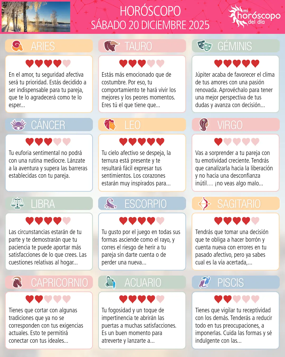 Horóscopo del Sábado 20 De Diciembre De 2025