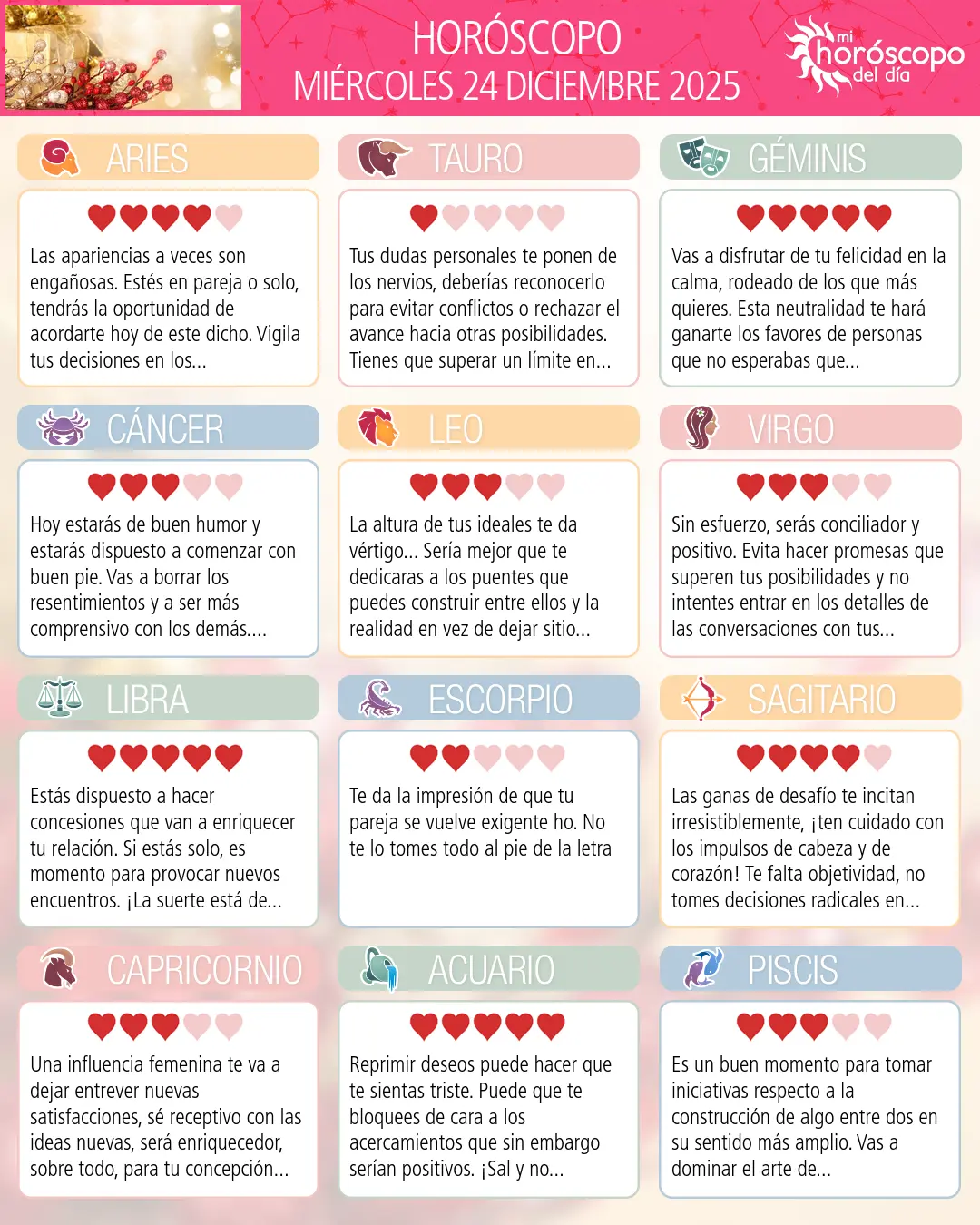 Horóscopo del Miércoles 24 De Diciembre De 2025