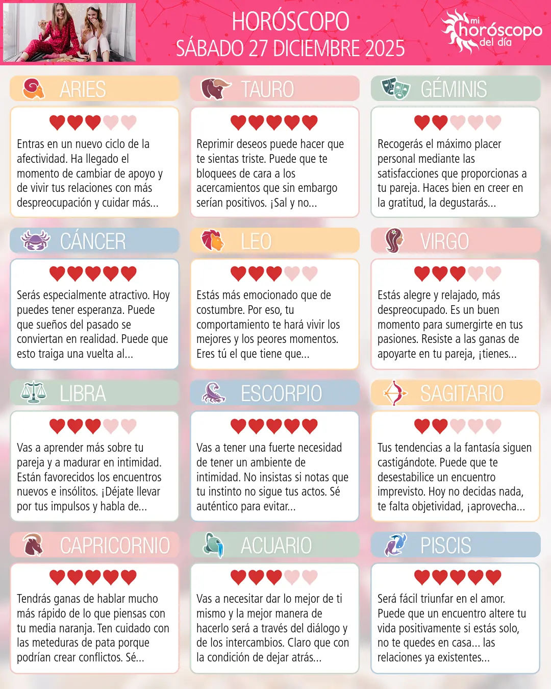 Horóscopo del Sábado 27 De Diciembre De 2025