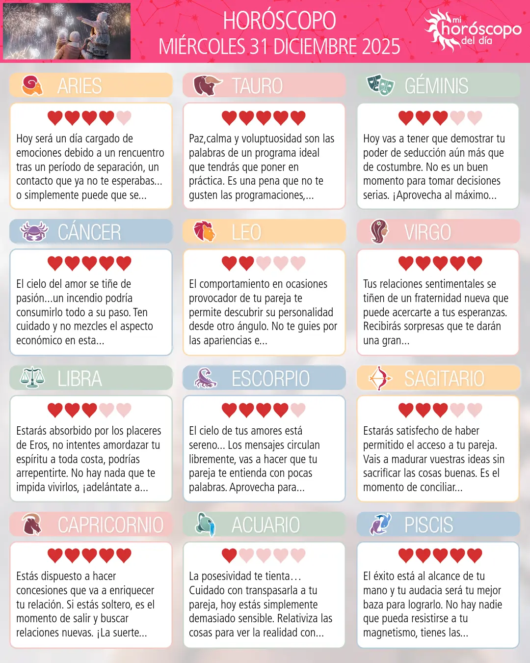 Horóscopo del Miércoles 31 De Diciembre De 2025