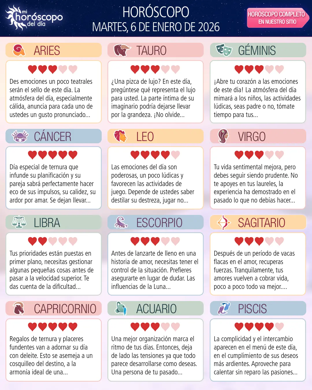 Horóscopo del Martes 6 De Enero De 2026