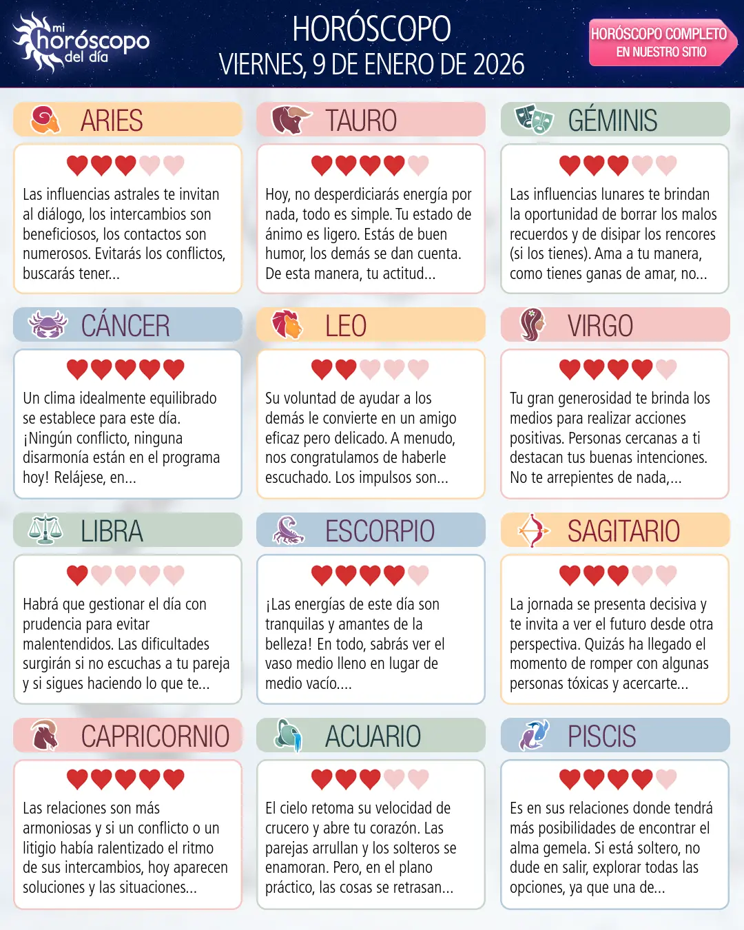 Horóscopo del Viernes 9 De Enero De 2026