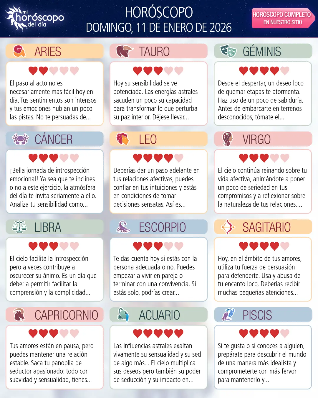 Horóscopo del Domingo 11 De Enero De 2026