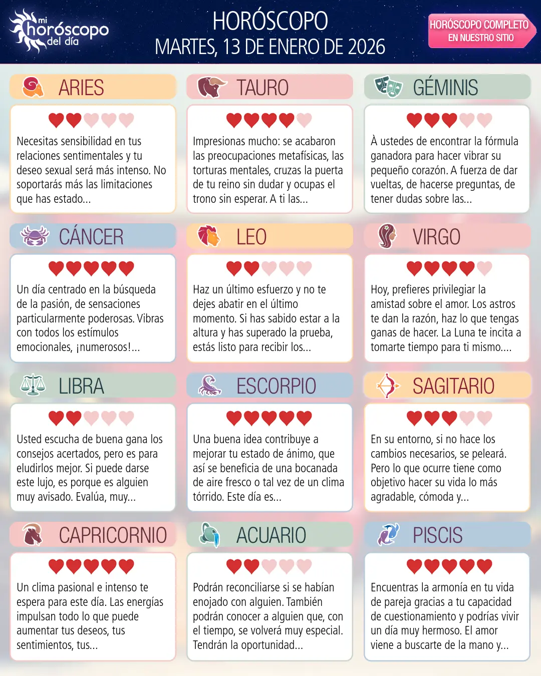 Horóscopo del Martes 13 De Enero De 2026