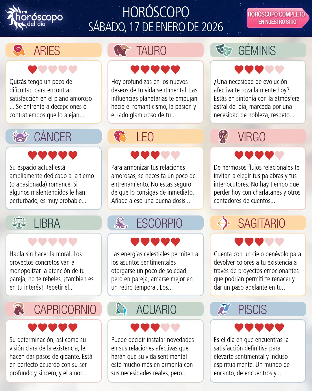 Horóscopo del Sábado 17 De Enero De 2026