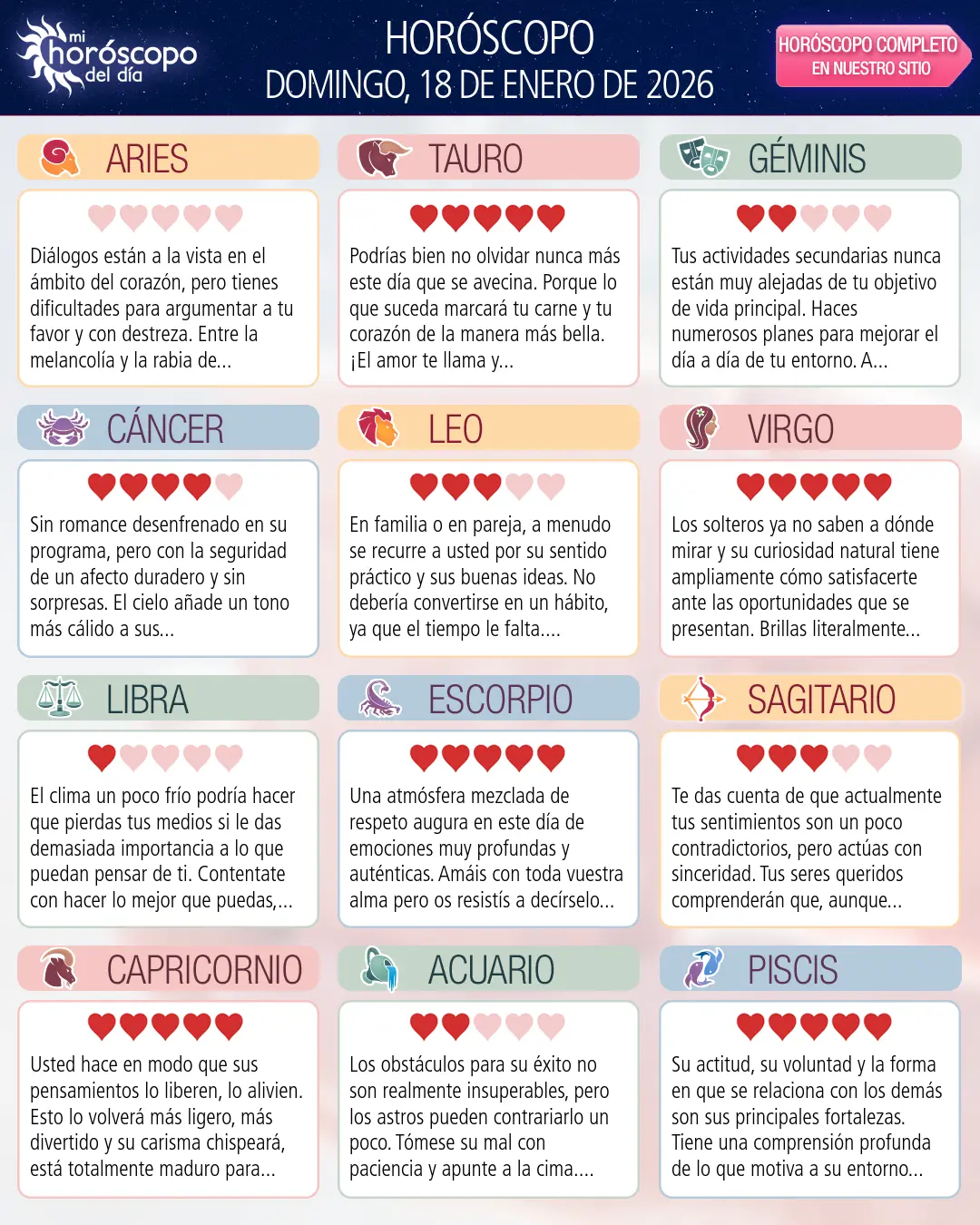 Horóscopo del Domingo 18 De Enero De 2026