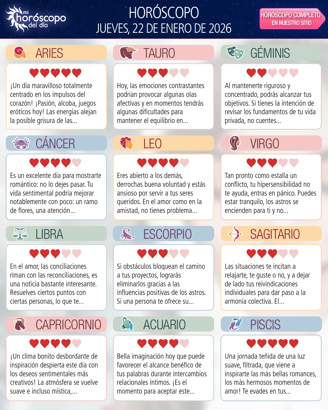 Horóscopo del Jueves 22 De Enero De 2026