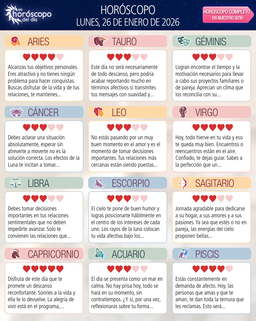 Horóscopo del Lunes 26 De Enero De 2026