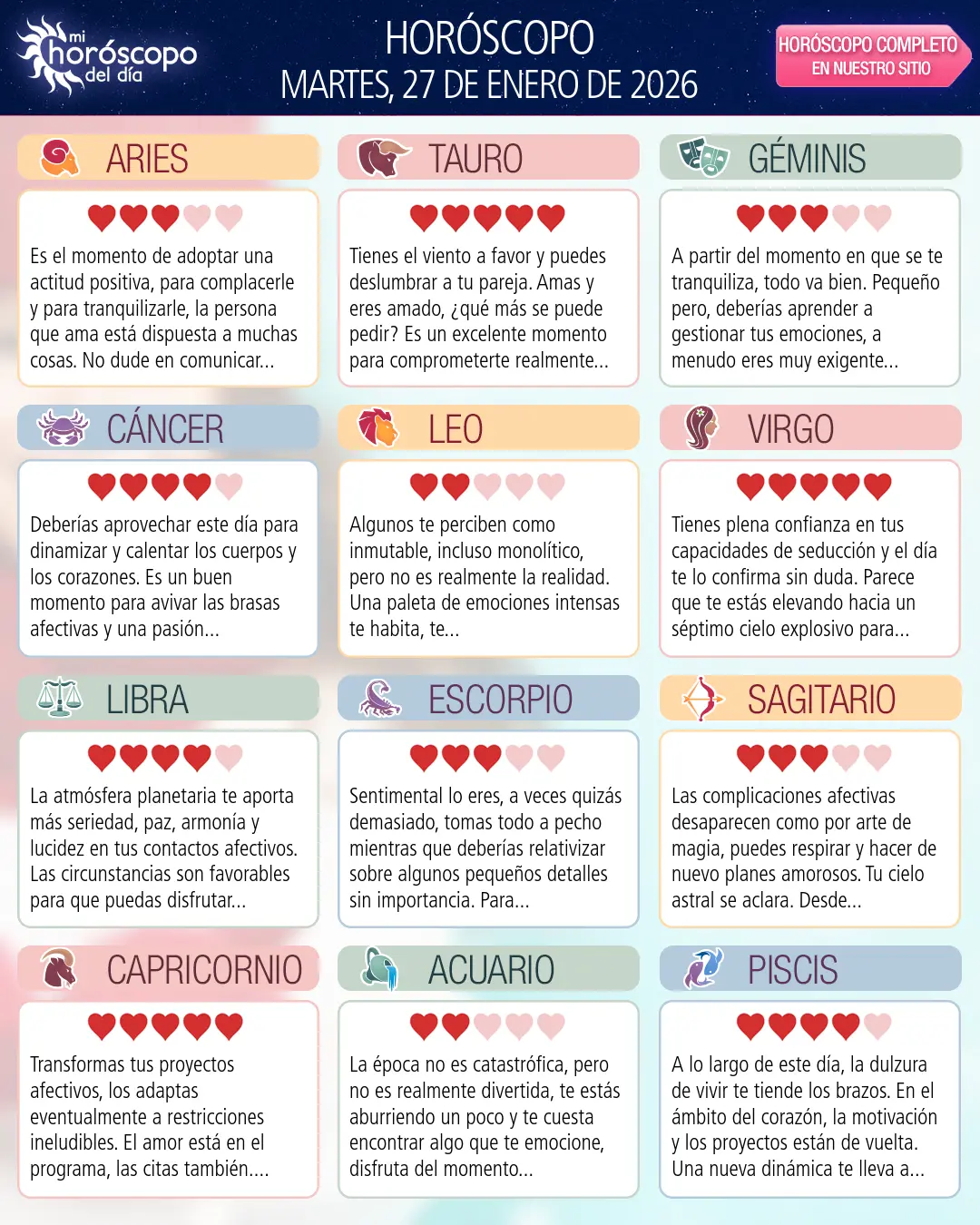 Horóscopo del Martes 27 De Enero De 2026