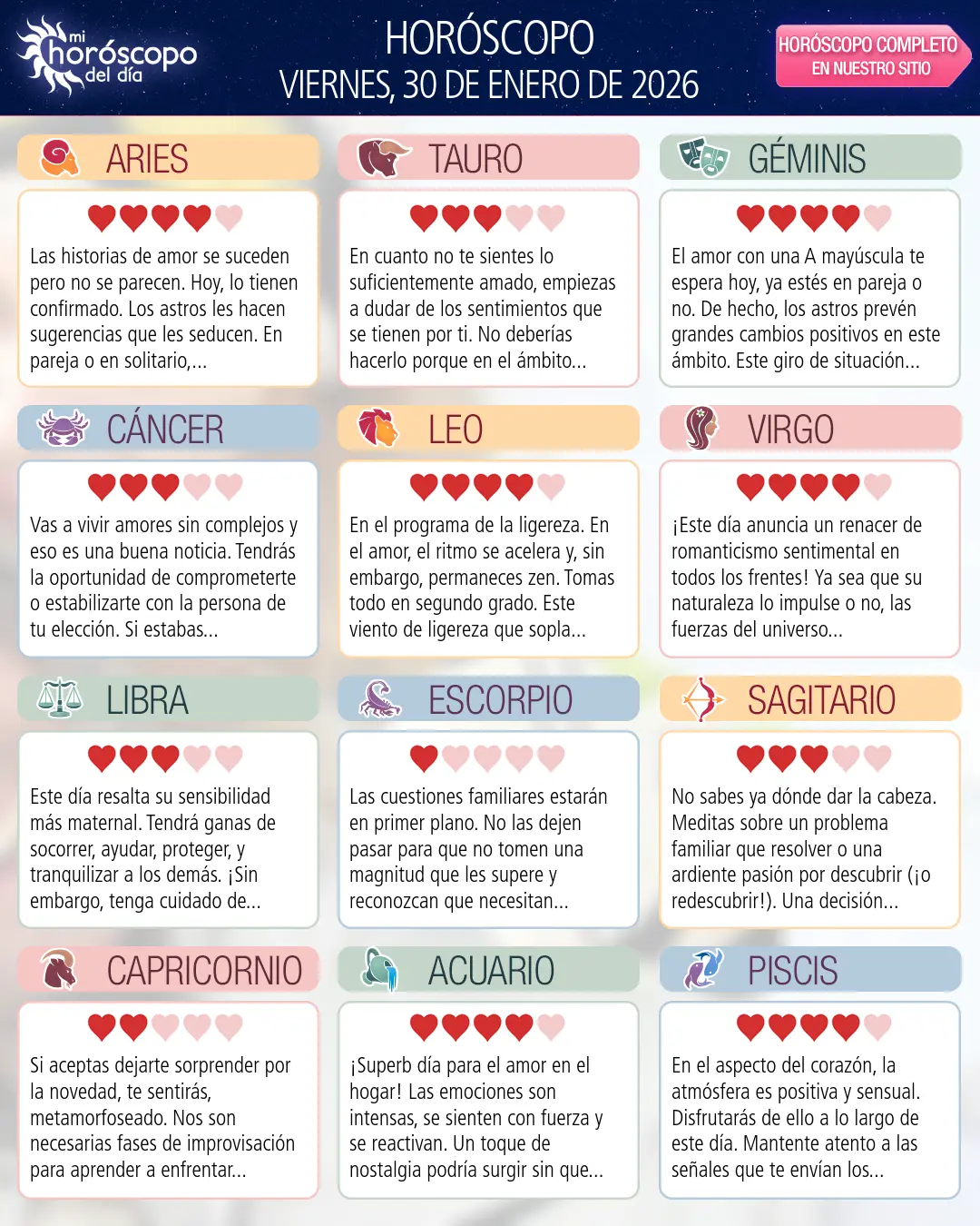 Horóscopo del Viernes 30 De Enero De 2026