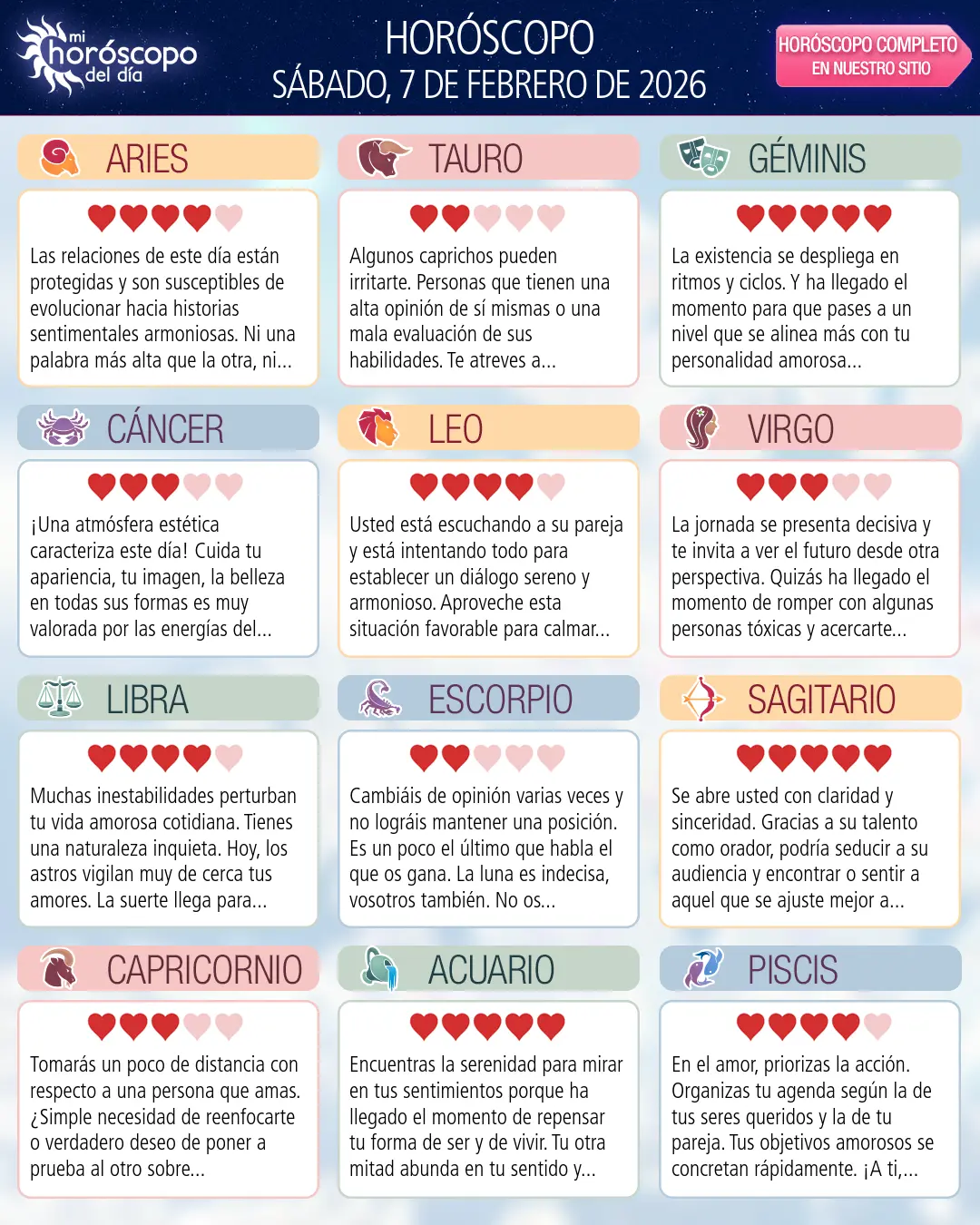 Horóscopo del Sábado 7 De Febrero De 2026