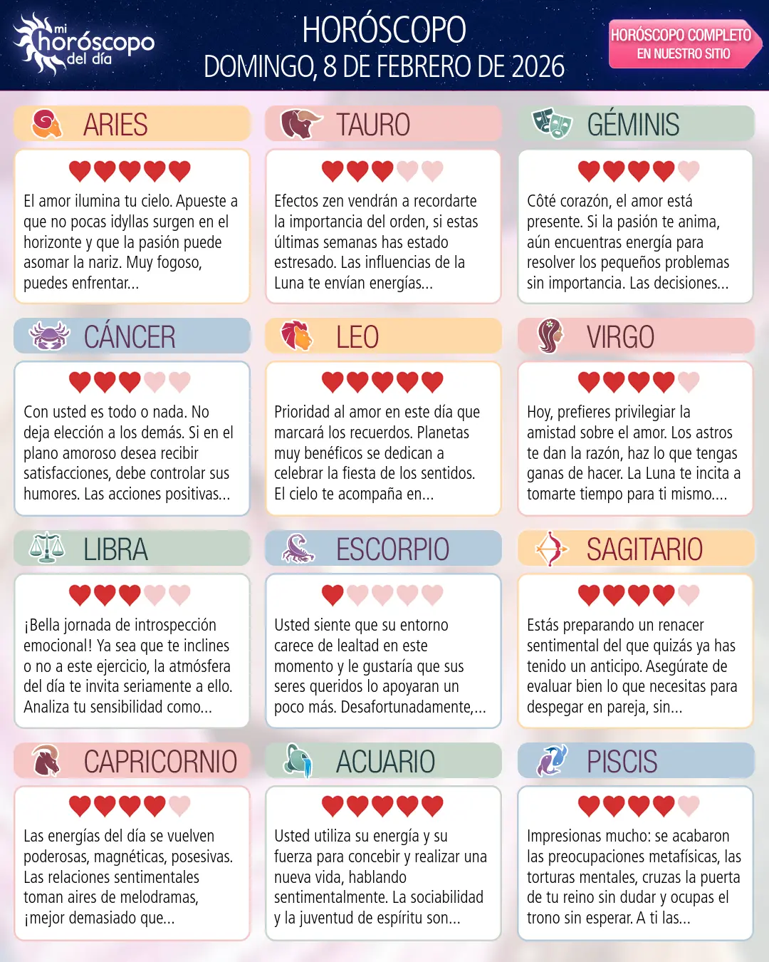 Horóscopo del Domingo 8 De Febrero De 2026