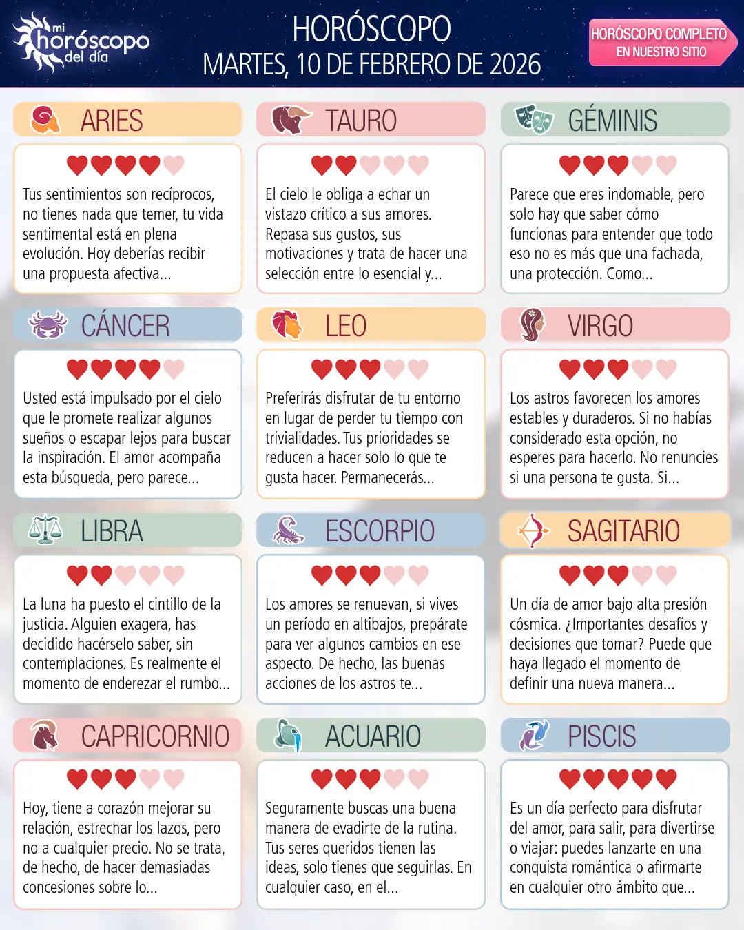 Horóscopo del Martes 10 De Febrero De 2026