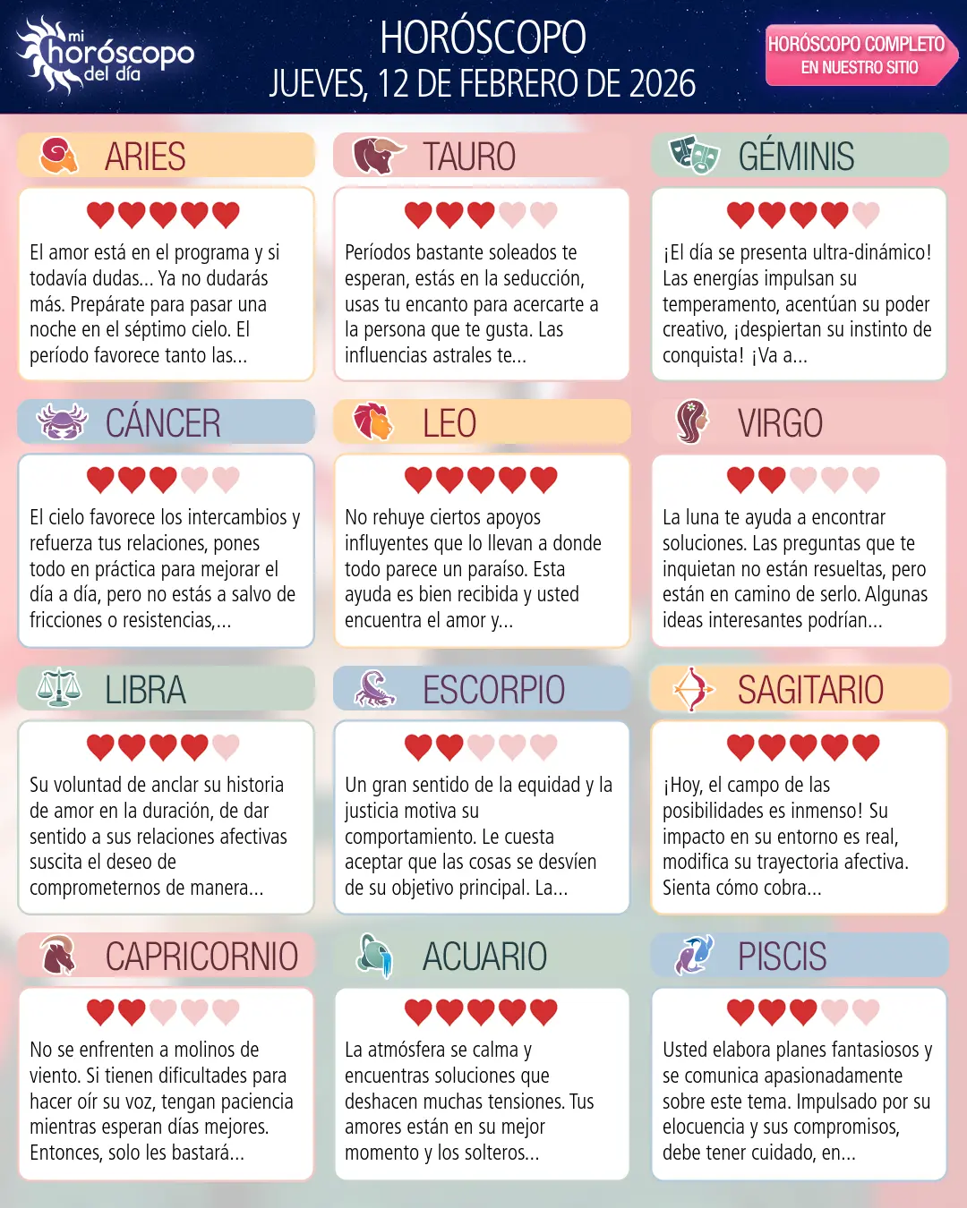 Horóscopo del Jueves 12 De Febrero De 2026