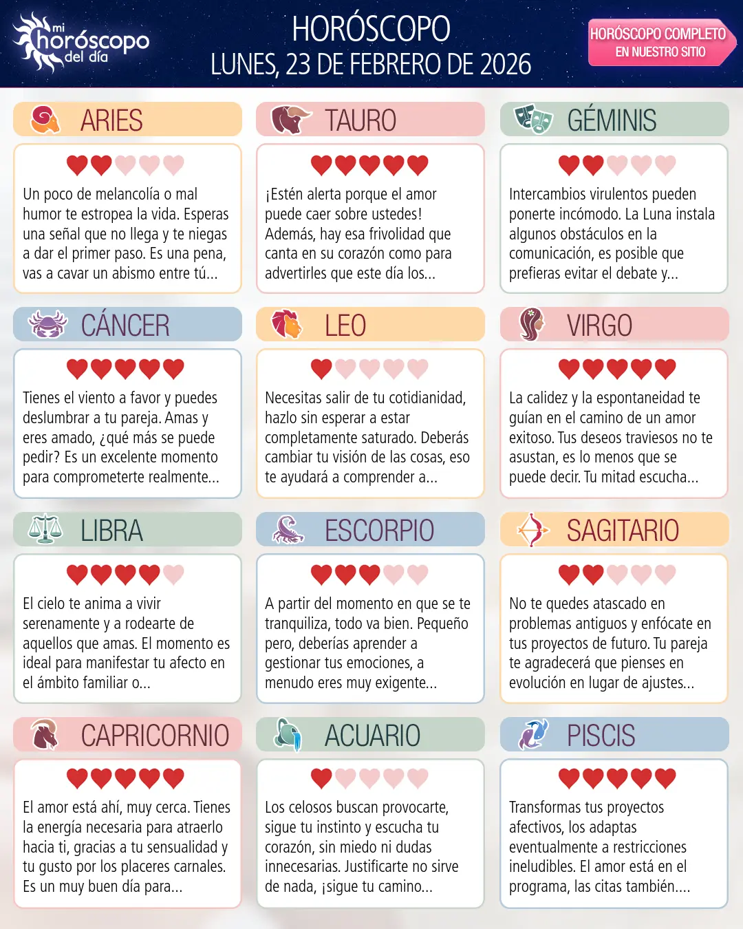 Horóscopo del Lunes 23 De Febrero De 2026
