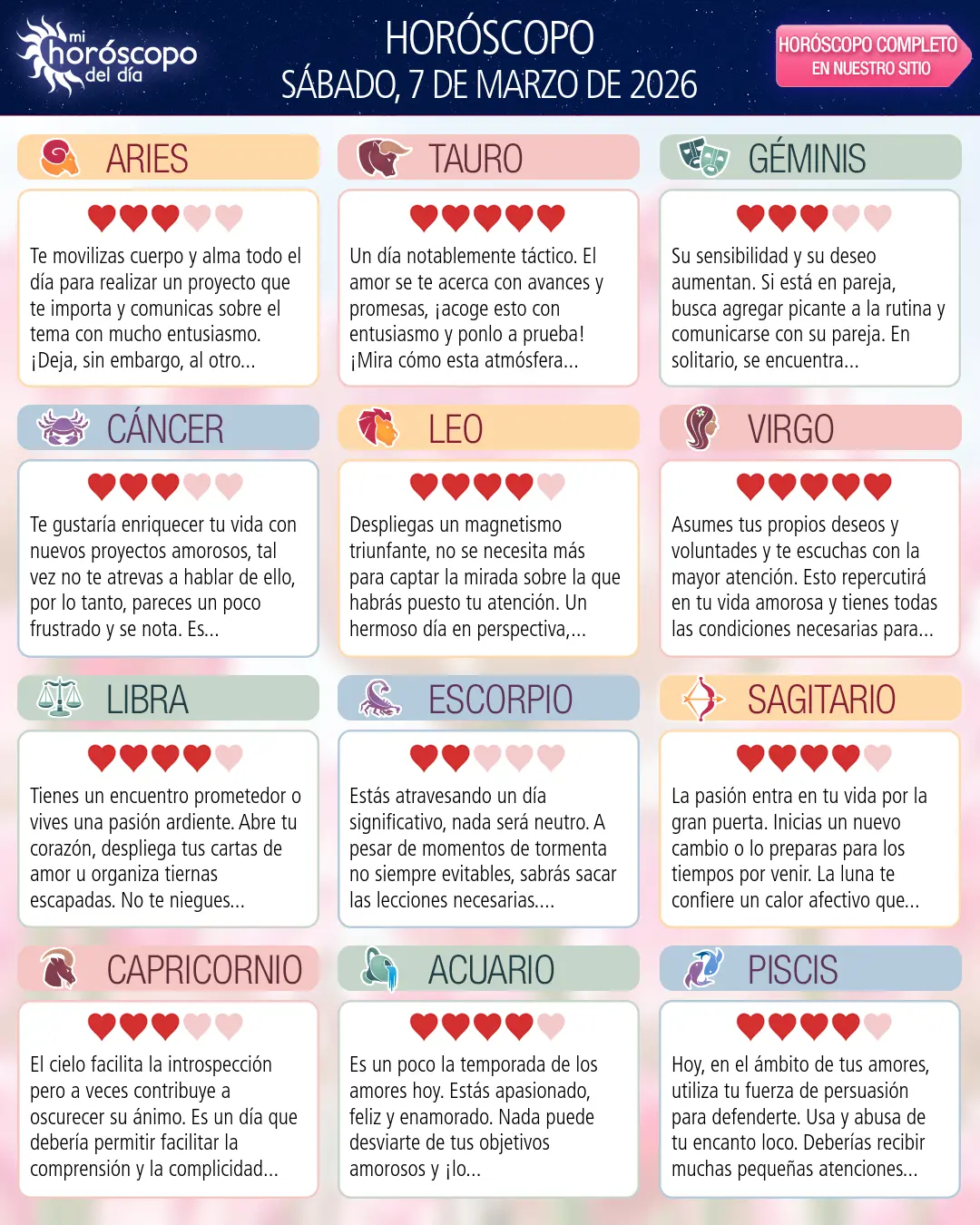 Horóscopo del Sábado 7 De Marzo De 2026