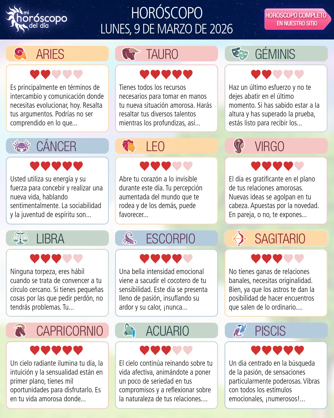 Horóscopo del Lunes 9 De Marzo De 2026