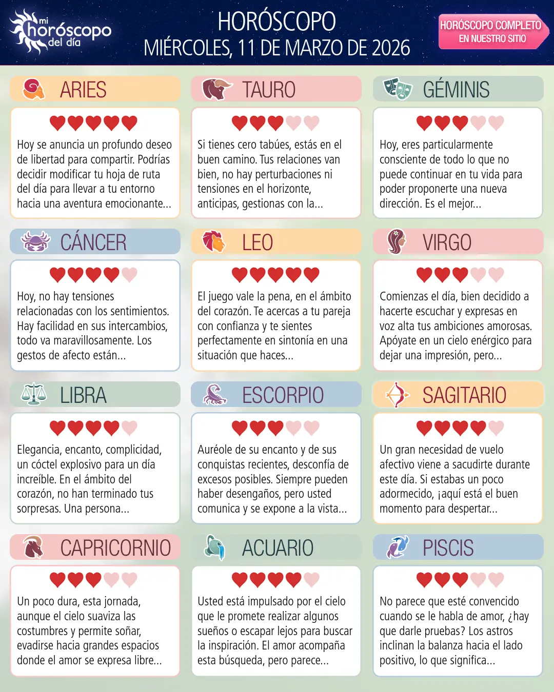 Horóscopo del Miércoles 11 De Marzo De 2026