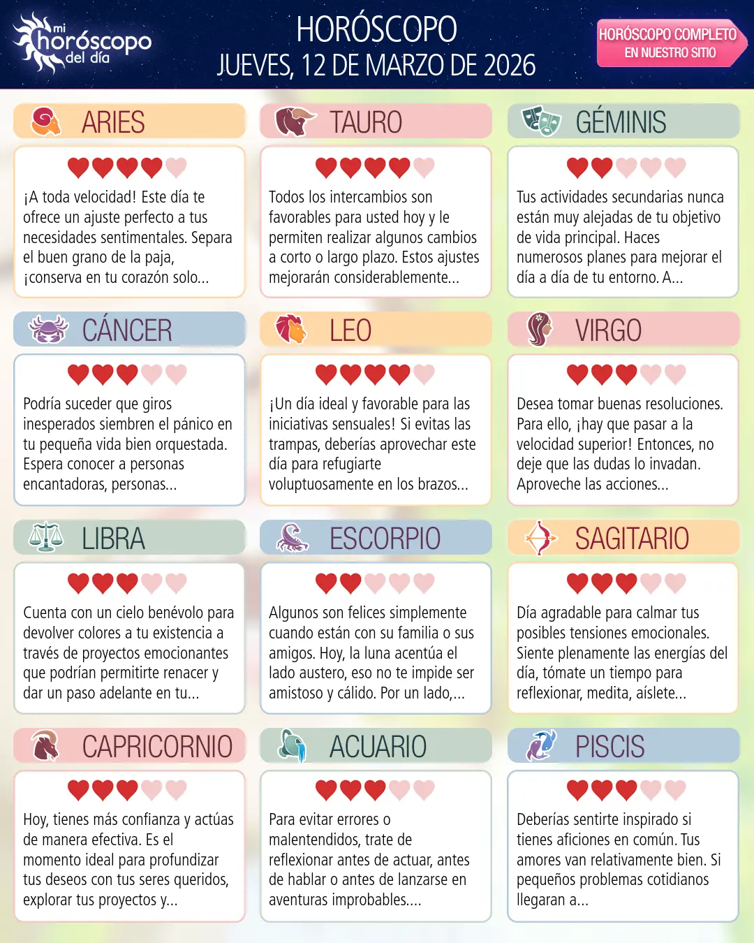 Horóscopo del Jueves 12 De Marzo De 2026