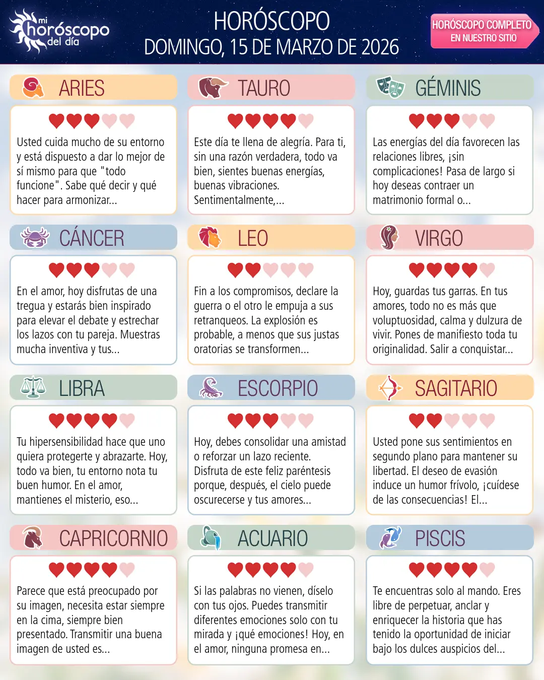 Horóscopo del Domingo 15 De Marzo De 2026