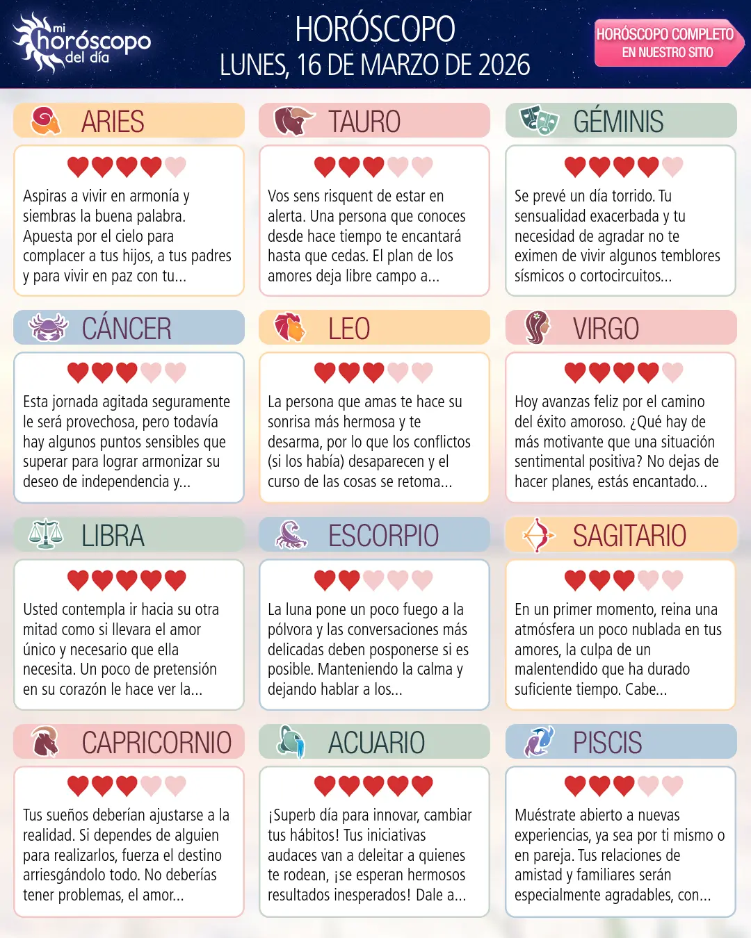 Horóscopo del Lunes 16 De Marzo De 2026