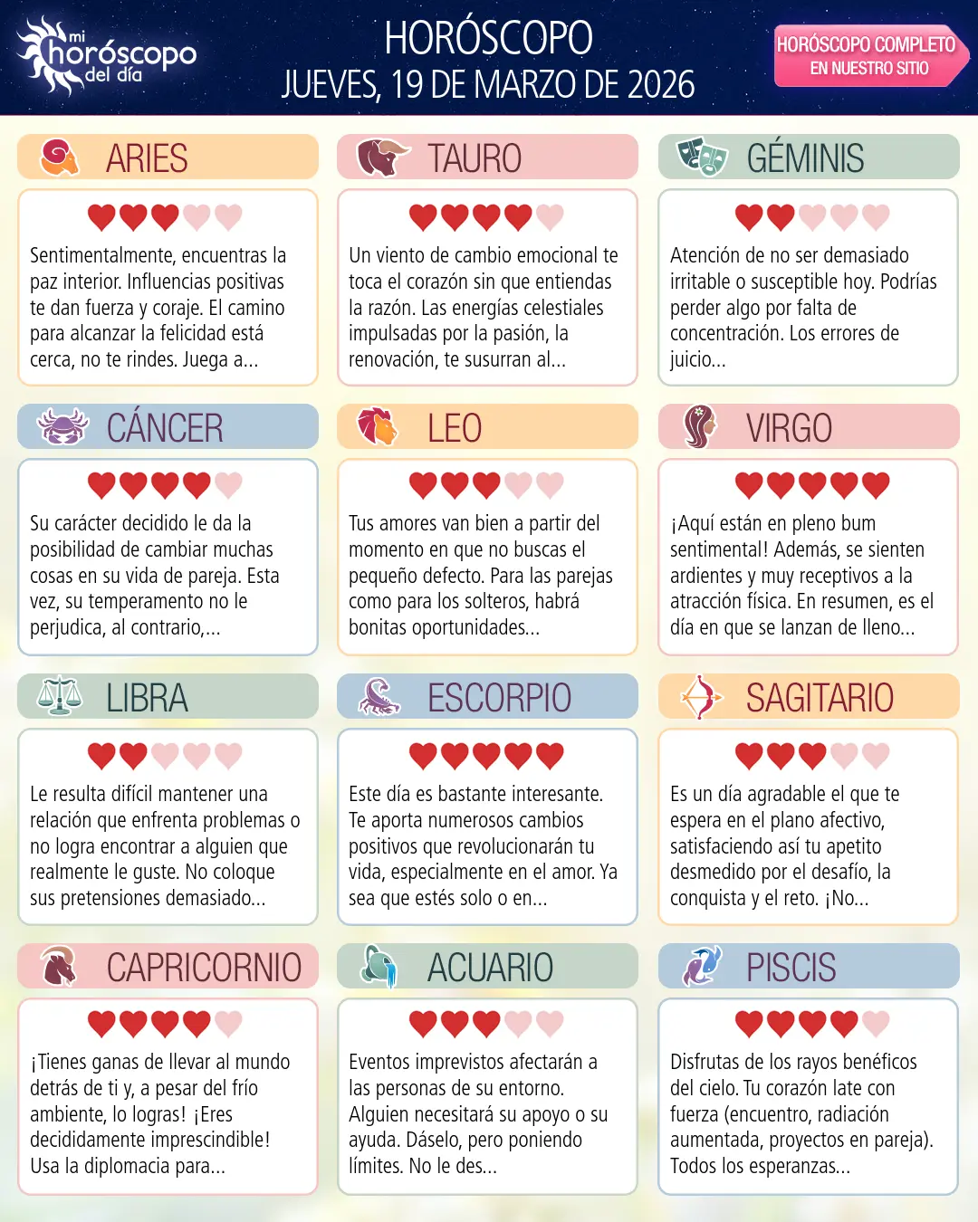 Horóscopo del Jueves 19 De Marzo De 2026