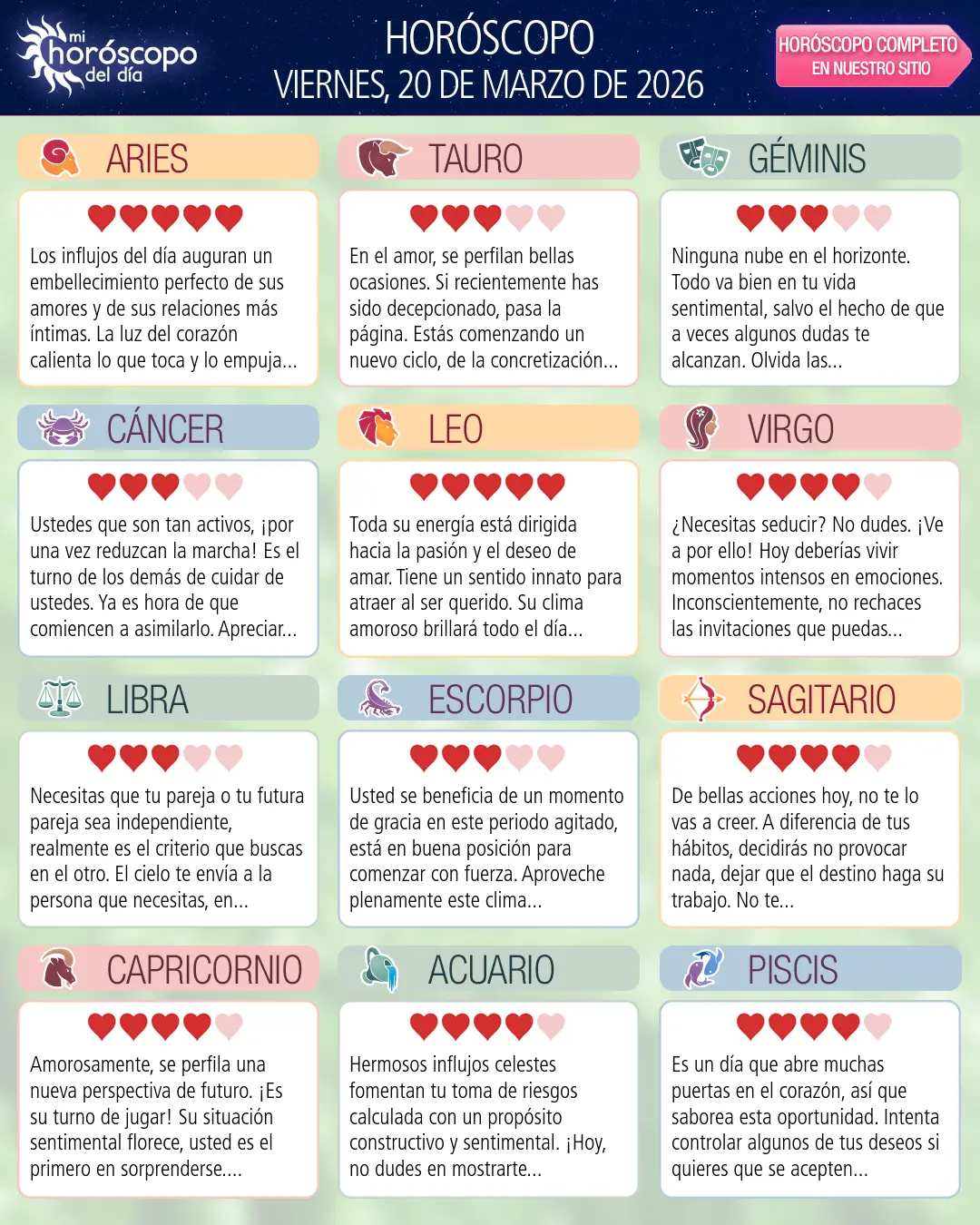 Horóscopo del Viernes 20 De Marzo De 2026