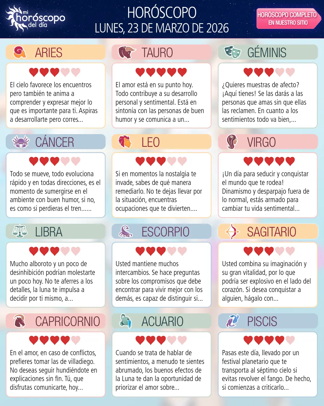 Horóscopo del Lunes 23 De Marzo De 2026