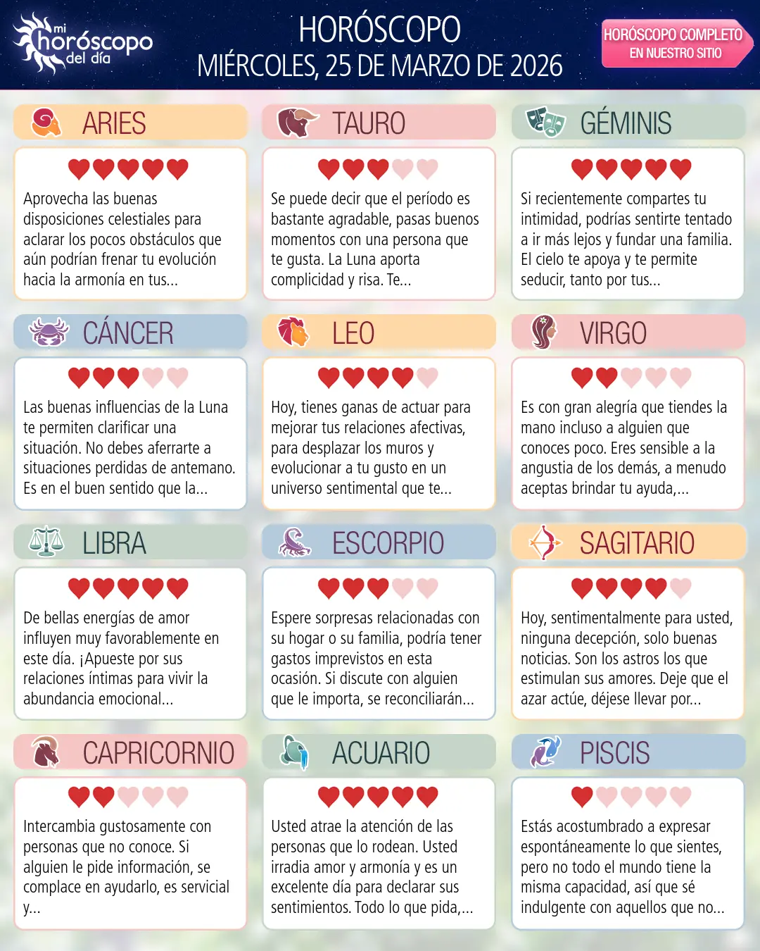 Horóscopo del Miércoles 25 De Marzo De 2026