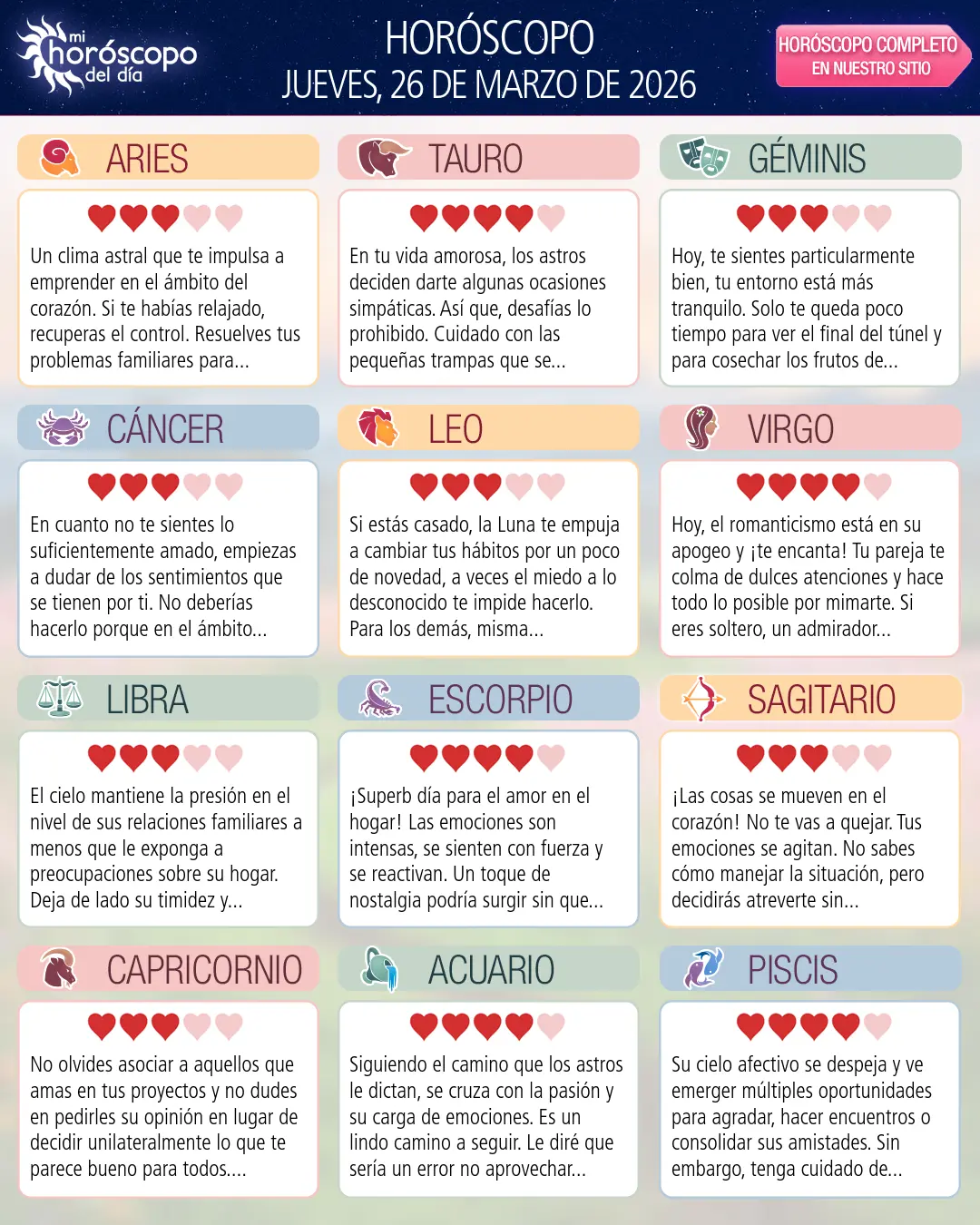 Horóscopo del Jueves 26 De Marzo De 2026
